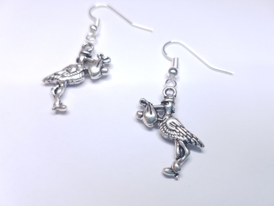 Preview: Storch Ohrringe silberfarben stork